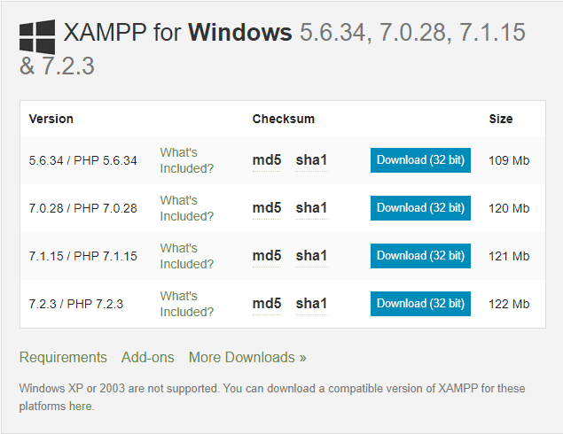 Cài Đặt Xampp Trên Windows - Xampp Download Options