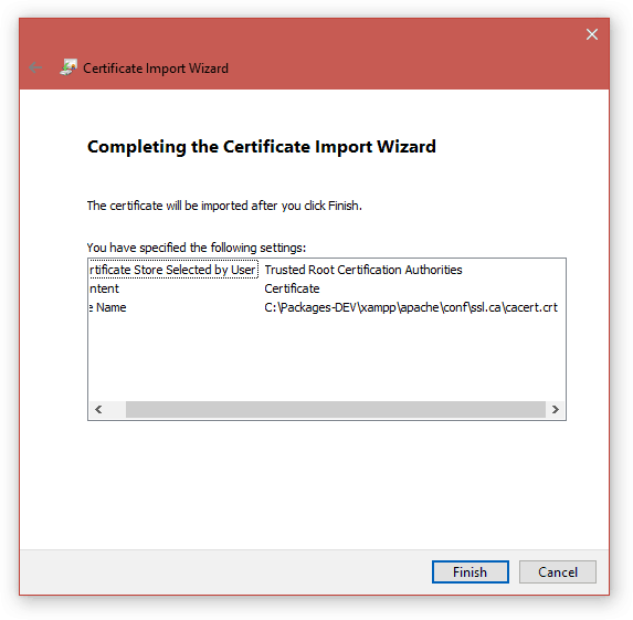 Cài đặt SSL cho Xampp trên Windows - Certificate Import - Completing